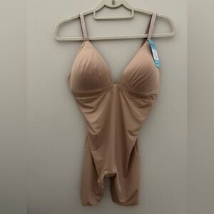 NWT! Spanx Assets Plunge Low Back Midthigh Nude One-Piece Slimwear Bodysuit